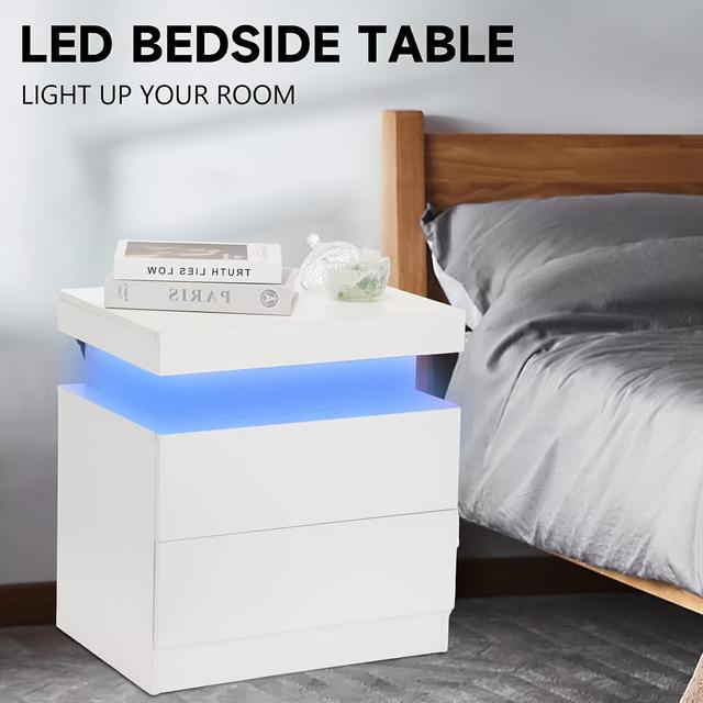 TEMU Mesita de noche con luz LED, 2 cajones y 3 cajones, cómoda de , mesa de noche, armario para dormitorio y