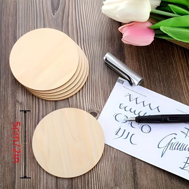 TEMU 50pcs Composite Board Round Wood Chips Circular Wood Chips Crafts Decoration Handmade Wood Chips Painting Wood Board Handmade Painting Pyrography Materials