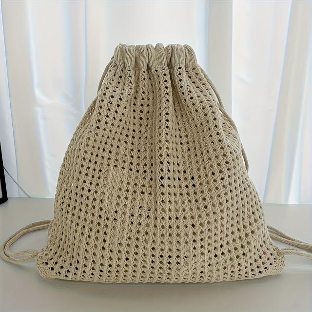 TEMU 두 가지 색상 옵션으로 제공되는 단품 직조 메쉬 백팩 디자인의 가벼운 통기성 니트 토트백, 조절 가능한 끈으로 일상 및 여행용