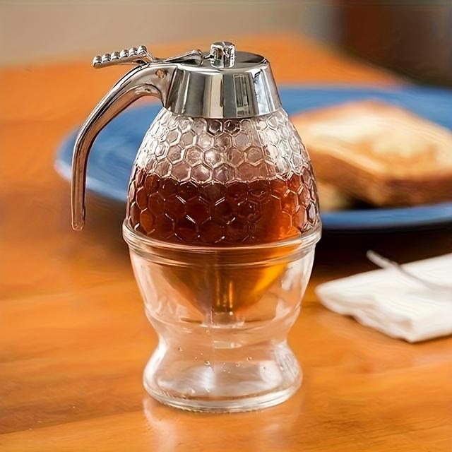 TEMU Tarro de Miel con Estante de Almacenamiento - Contenedor de Cocina de Plástico Duradero, Adecuado para Jarabes, Salsas y Condimentos - Ideal para Uso en y Restaurantes, Material Transparente