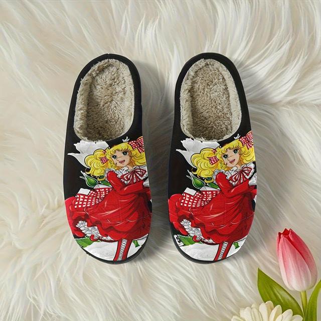 TEMU 1 par de Pantuflas de Peluche con Estampado de Caramelo, Suela para Otoño e Invierno, Regalo para el Dormitorio, Pantuflas Ultra , Zapatos para Mujer