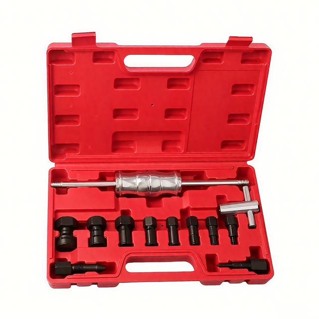 TEMU 12pcs Bearing Extractor Kit With Expandable Jaws | Precision Tools For Disassembling Bearings, Pullers, And Sliding Hammer Extractors, 8-32mm, Red Plastic Case, Steel Construction