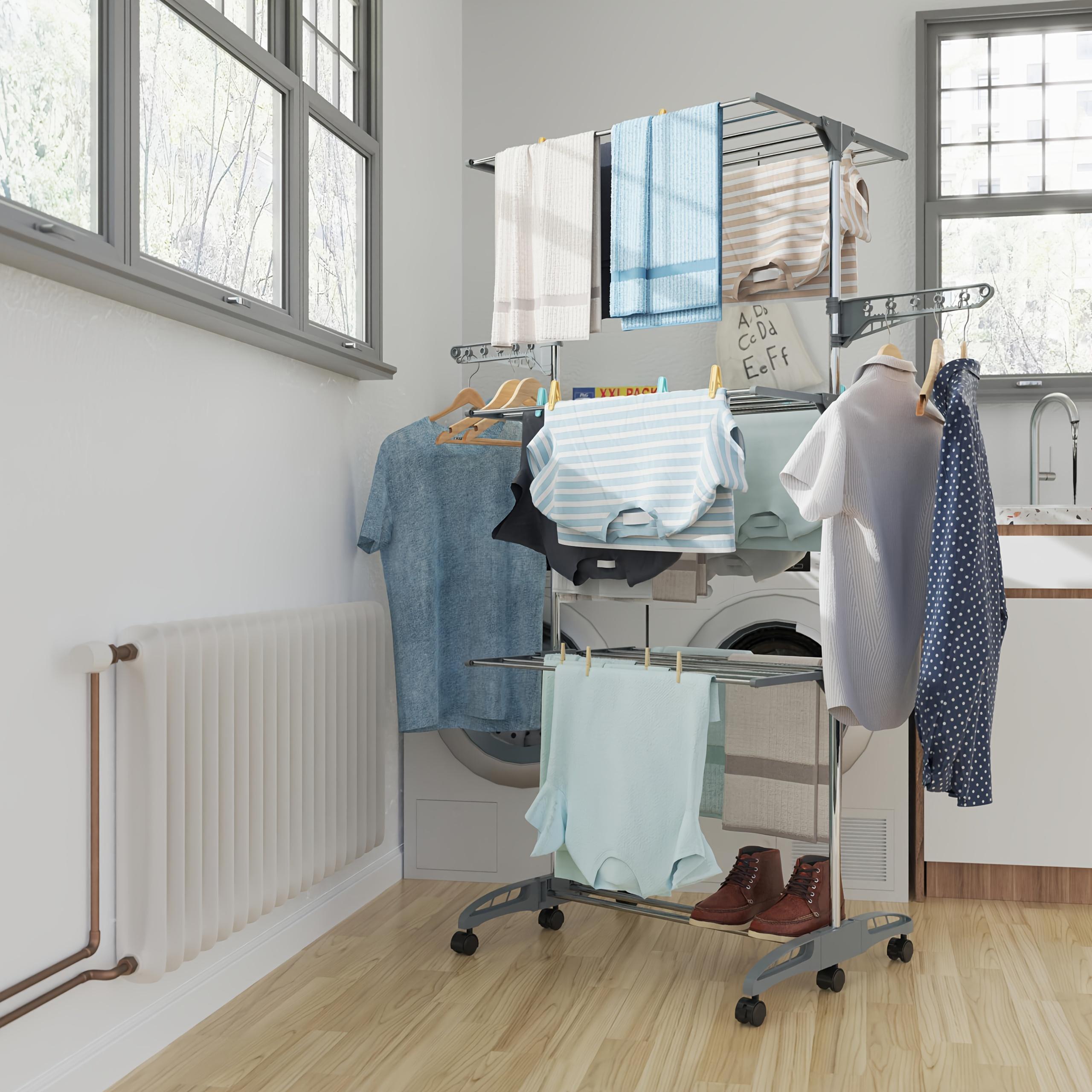TEMU Large 4-tier Clothes Airer With Shoe Rack & Extendable - Foldable Space Saving Design, Stainless (126x76x172cm/ 4.1x2.5x5.6ft) - Grey, Drying Racks
