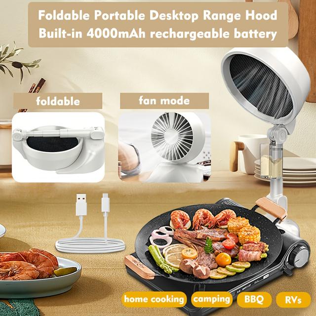 TEMU Compact Opvouwbare 3-Snelheden Tafelafzuiging - Draagbare Rookzuiveraar voor Binnen Koken, BBQ, Hot Pot & Keuken | Aanpasbare Ventilatie, Ruimtebesparend Ontwerp