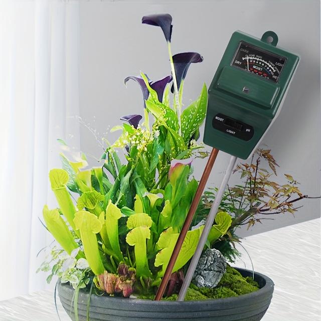 TEMU 1ks Trojfunkční tester půdy pH + světlo + vlhkoměr, čtvercový s dlouhou rukojetí pro zahradničení uvnitř i , péče o trávník a rostliny
