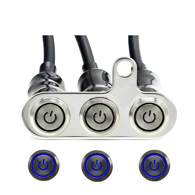 TEMU مفتاح مقود دراجة نارية LED 3 في 1، ذاتي القفل، مفتاح تعديل مقود الدراجة 12V/24V، زر تحكم قوس تعديل LED، 3 مفاتيح، خيارات ألوان متعددة