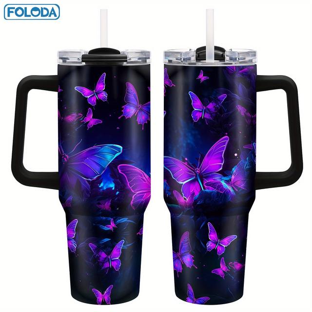 TEMU Foloda-1pc Tumbler Stainless Steel 40oz With Lid Handle Straw, Coffee Mug, Travel Cup, Gifts For Women Mom Sister Lovers For Christmas Birthday Gifts Outdoor Travel Cup-keep Drink