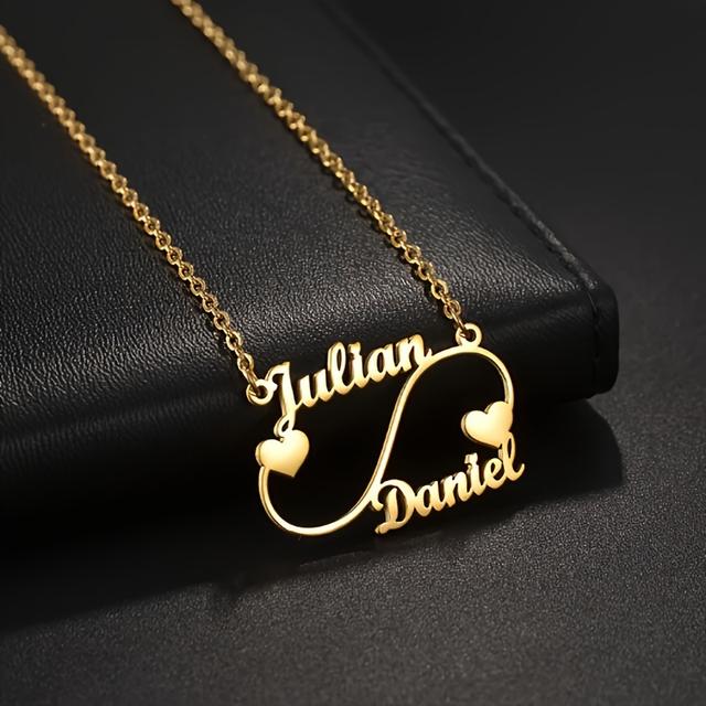 TEMU Customized Julian Daniel Heart Pendant Necklace, Elegant Boho Style 18k Golden Plated Stainless Steel Personalized Name Jewelry For Daily And Party Occasions