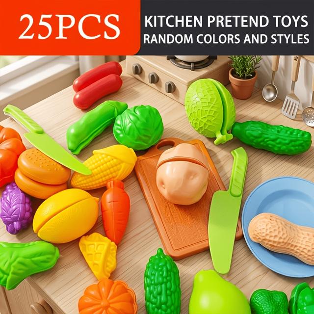 TEMU 25pcs Random Kitchen Vegetable And Fruit Set - Educational Cutting Game, Perfect For As Holiday Gifts For Christmas And Black Friday