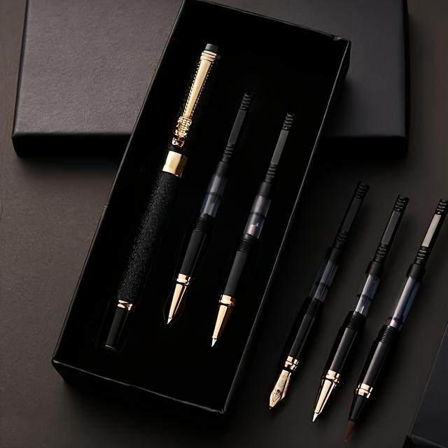 TEMU -piece Fountain Pen Gift Set - Includes Matching Box, Elegant Black Design, 6 Different Nib Sizes