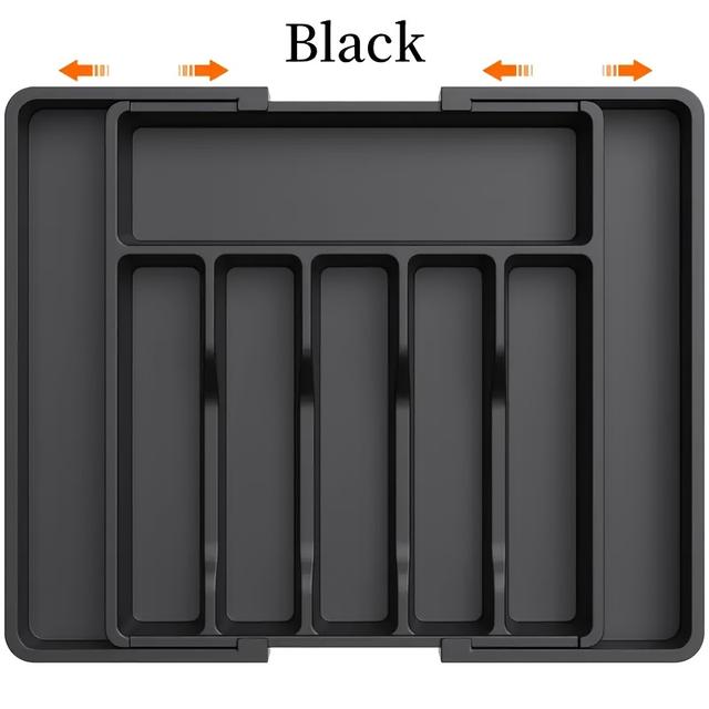 TEMU Expandable Kitchen Drawer Organizer | Black Plastic Cookware Tray With 9 Compartments For Utensil Storage