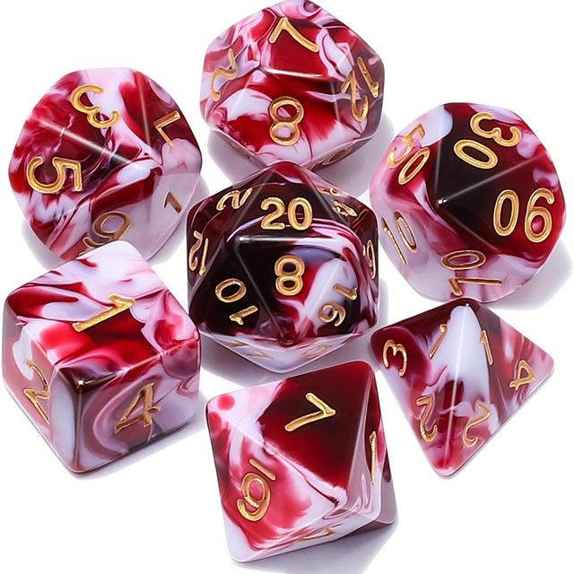 TEMU 7pcs Red And White , Suitable For Dragon And Dnd Rpg Mtg Tabletop Games, Christmas, Halloween, New Year Game Gifts