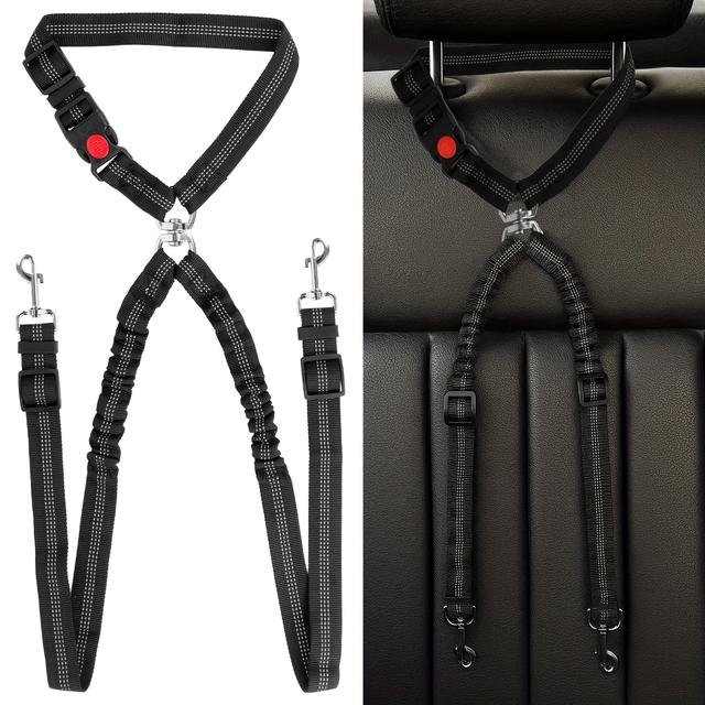 TEMU Adjustable Retractable Dog Seat Belt Harness & Tether - 2-in-1 Pet Car Restraint Suitable For Car Travel, Retractable Leash & Vehicle Headrest Harness, For Front Or Backseat Use (dog)