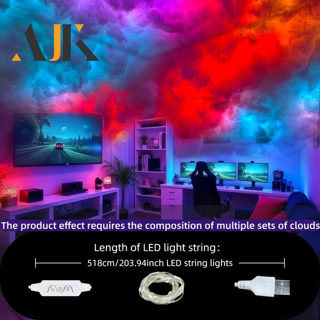TEMU Usb 3d Thundercloud Led Light, Diy Rgb+ic Ceiling Cloud Lights And For Room Decoration, Christmas Decoration (16.4ft)