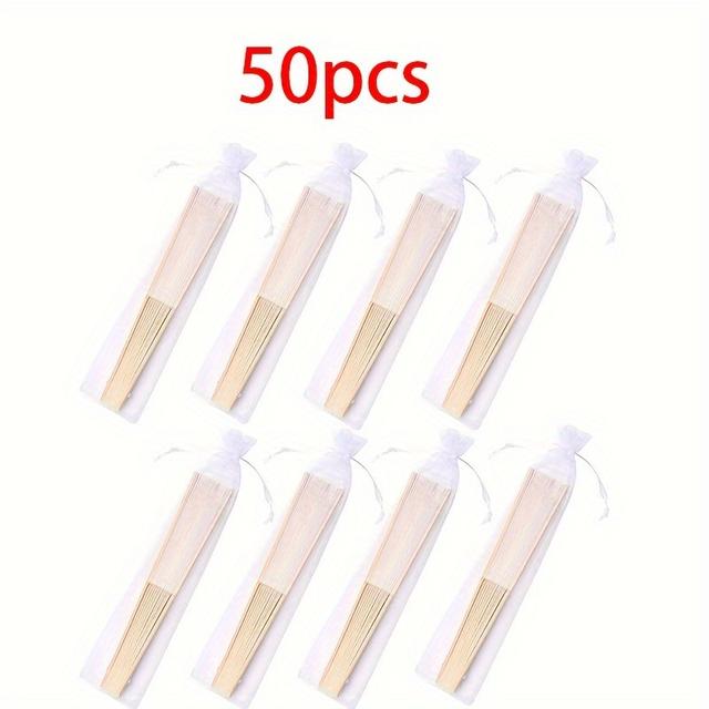 TEMU /50pcs Black And White Folding Fans Bamboo Handheld Wedding Fans Mini Fan For Bridal Dancing Party Favors Individual Package Diy Craft Photo Props Wall Decoration