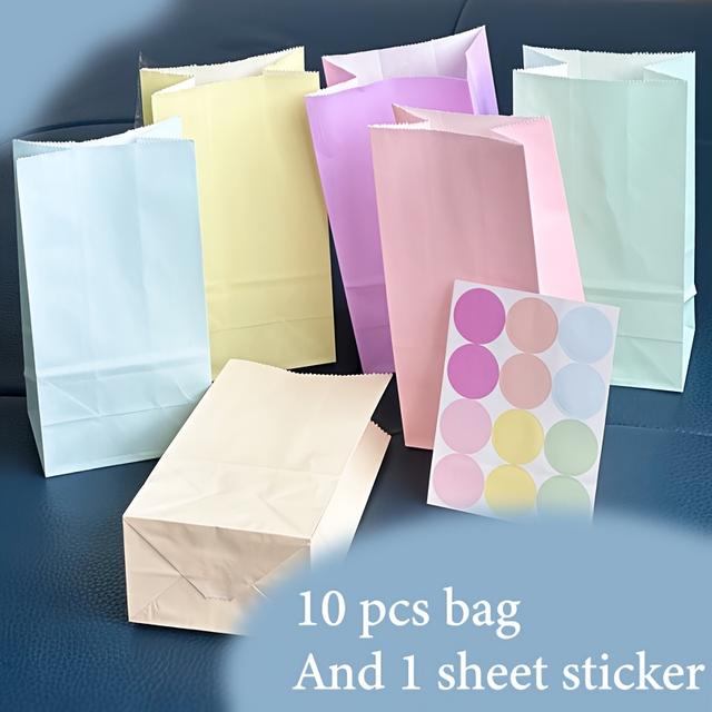 TEMU 10 قطع أكياس هدايا ورقية ملونة - متنوعة، قابلة لإعادة الاستخدام، أكياس كرافت متعددة الألوان مع ملصقات ممتعة