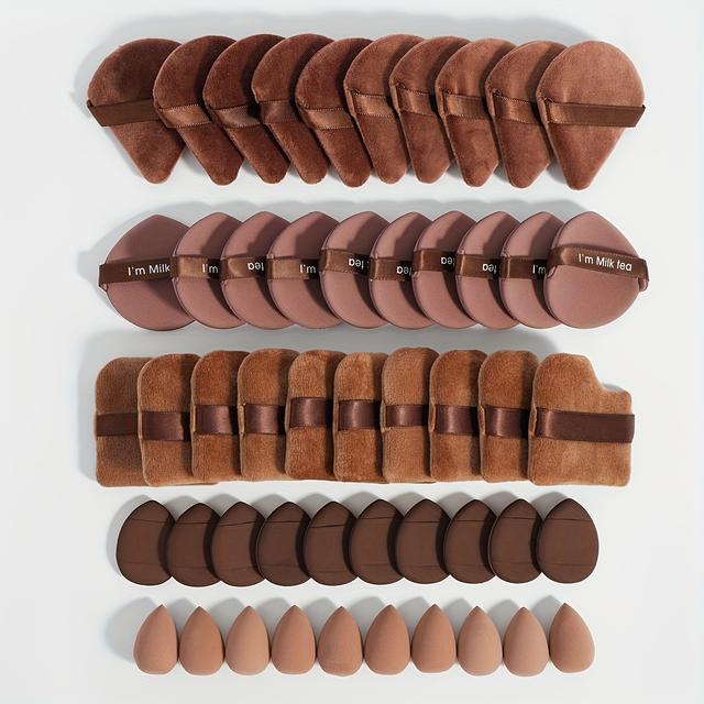 TEMU 50pcs Makeup Tool Set Includes: 10 Mini Makeup Sponges, 10 Triangular Sponges, 10 Mini Puff Sponges, 10 Teardrop Puff Sponges, And Velvet Sponges