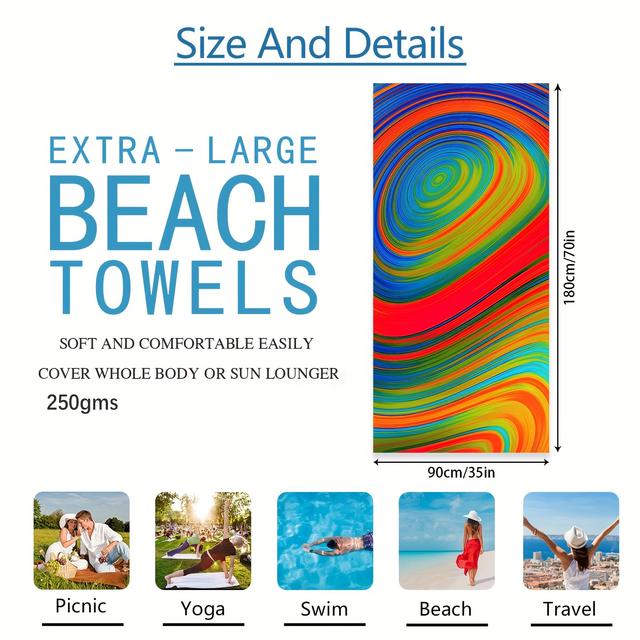 TEMU Ultra-absorbent Colorful Abstract Beach Towel - Soft, Comfortable Polyester, Swimming, Yoga & Poolside Fashion