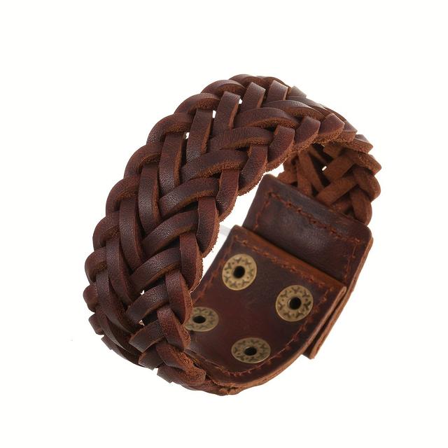 TEMU 1pc Pulsera Ajustable de Cuero Ancho Trenzado Retro Adecuada para el Uso Diario de Hombres