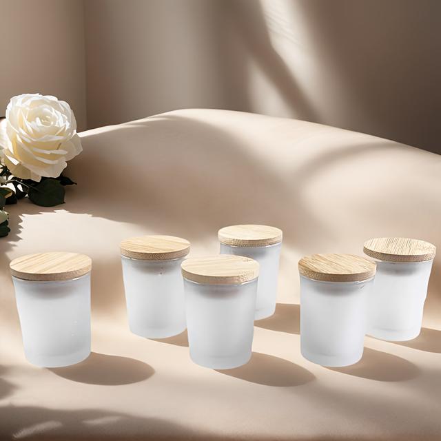 TEMU 6-pack Glass Candle Jars With Lids - Glass Candle Containers Suitable For Diy Wax & Dye, Compatible With Scented/color Candles, Crafting For, Weddings, Parties - Glass & Wood Lid