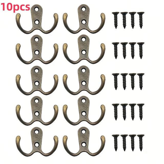 TEMU 10/20pcs Alloy Creative Clothes Hooks With Screws, Wall-mounted Door Back Hooks, Bronze, Black, Silvery, Yellow, Double Clothes Hooks, Hat Hooks