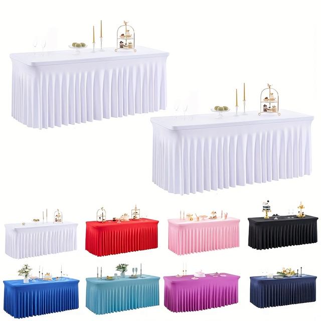 TEMU 1/2pcs Spandex Tablecloths For Rectangle Tables, Wrinkle Free Fitted Table Cover Stretchy Table Cloths With Skirt For Parties Weddings Birthday Banquet, Event