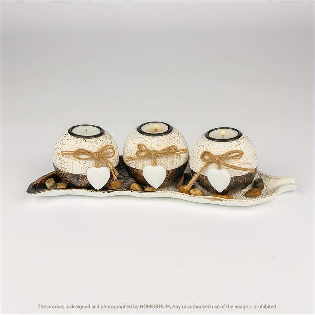 TEMU Conjunto de 4 Peças de Castiçais de Madeira, Conjunto para Lâmpada de Chá com de Juta e Pedras Decorativas, Tigela Redonda Decorativa, Decoração para Casa, Presente de Natal ou Dia dos Namorados