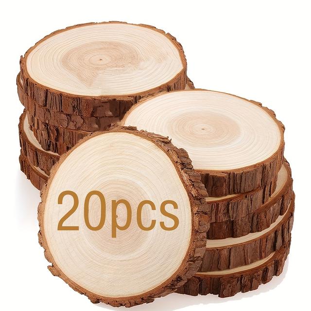 TEMU 20 db természetes fa szelet, kézzel készített, befejezetlen, előre fúrt kerek fa korongok, alkalmas Halloween díszítésre, karácsonyi díszítésre, kézműveskedésre, kellékekhez