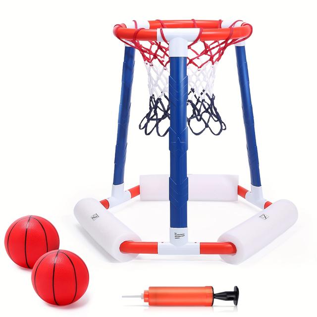 TEMU Swimming Pool Basketball Toy, Floating Inflatable Hoop Set With Oversized Balls & Pump, Fun Water Game For Kids And Adults
