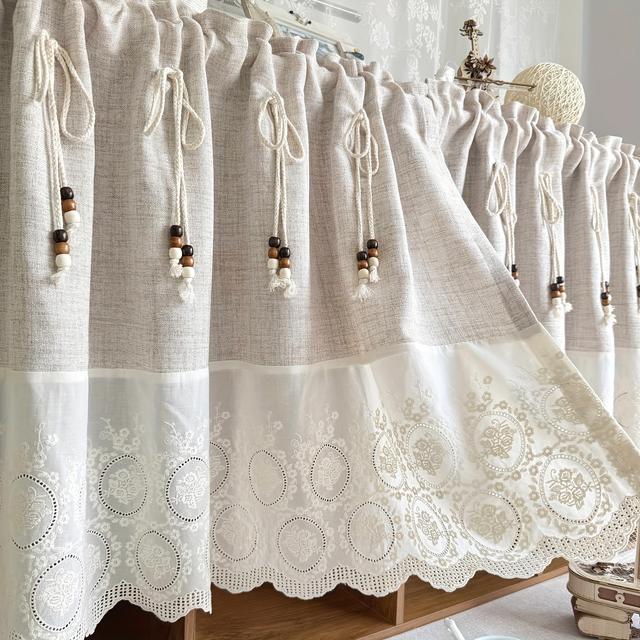 TEMU Amerikanischer Vintage Ländlicher Gestickter Spitzen Kaffeetischvorhang, Geeignet für Küche, Wohnzimmer, Gästehaus und Kleines Cottage Fenster Wohnkultur