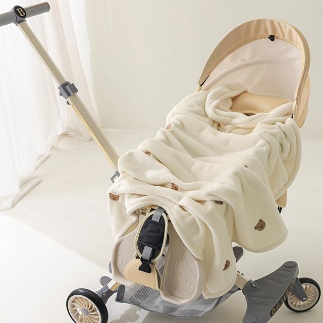 TEMU Cozy Embroidered Flannel Blanket - Soft, Warm Air-conditioning Quilt For , Cream White