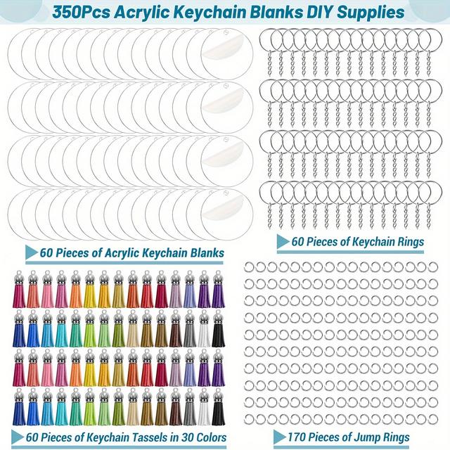 TEMU 350pcs Vintage Acrylic Keychain Blanks With Colorful Tassels, Diy Handmade Christmas Key Rings, Festive Crafting Supplies For Birthday Gifts