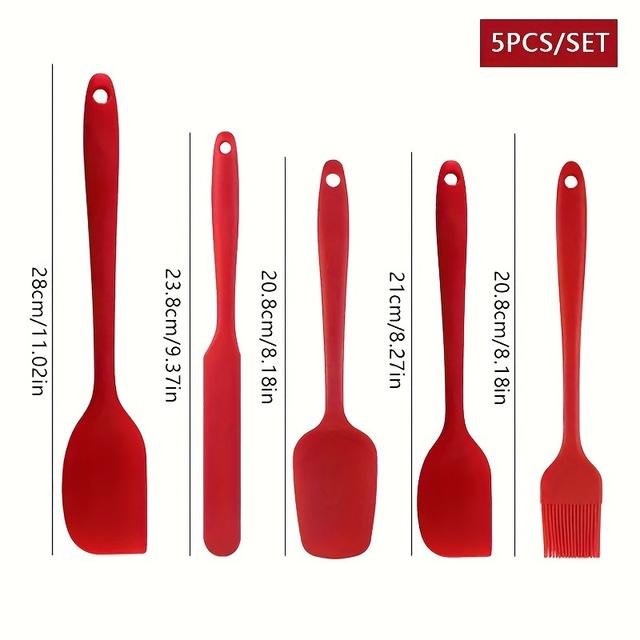 TEMU 5pcs Silicone Kitchen Cooking Tools | Nordic Color Large And Small Spatulas, Scrapers, Oil Brush, Long Smoothing Tools In Macaron Colors For Baking And Cake Decorating