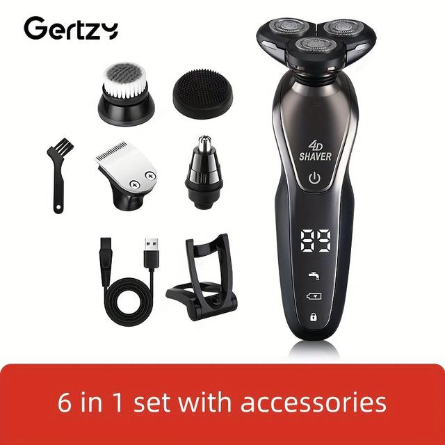 TEMU Men's Electric Razor - 6in 1 Face Rotary, Usb Charging, With Nose Hair Trimmer And Facial Cleaning Brush, The Gift For Fathers, , Brothers, Father's Day Gift