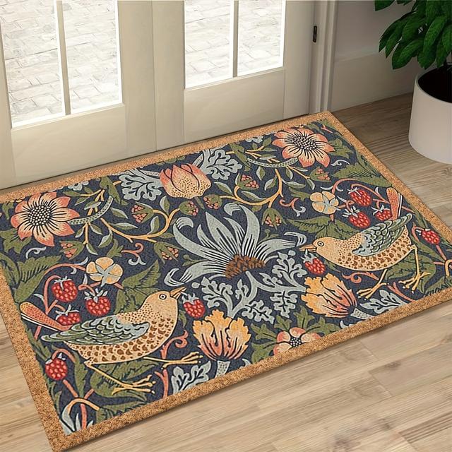 TEMU 1pc Floral And Welcome Doormat, Non-slip Rubber Backed Polyester Floor Mat, Lightweight, Machine Washable, Braided, Decorative Rug With For Home, Bedroom, Kitchen, Hallway, Entryway