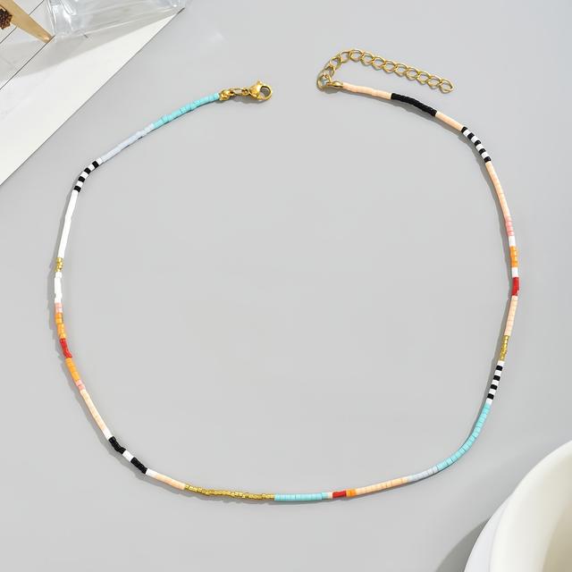 TEMU 1 szt. Naszyjnik Choker, Delikatny Mini Naszyjnik z Ręcznie Nawleczonymi Koralikami, Damski Dodatek na Codzień, Wakacje i Imprezy ze Stalowym Zapięciem w Kolorze Złotym