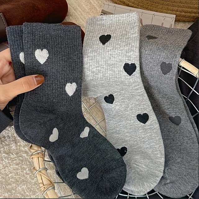 TEMU 5 Pairs Heart Pattern Socks, Women's Sports Unisex Comfortable Mid Tube Socks