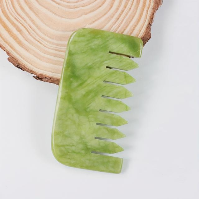 TEMU Gua Sha Massage Comb | Green Stone Facial And Body Massager | Multi-functional Traditional Massage Tool For Head & Scalp | For And Relaxation. Or Professional Use Tool.