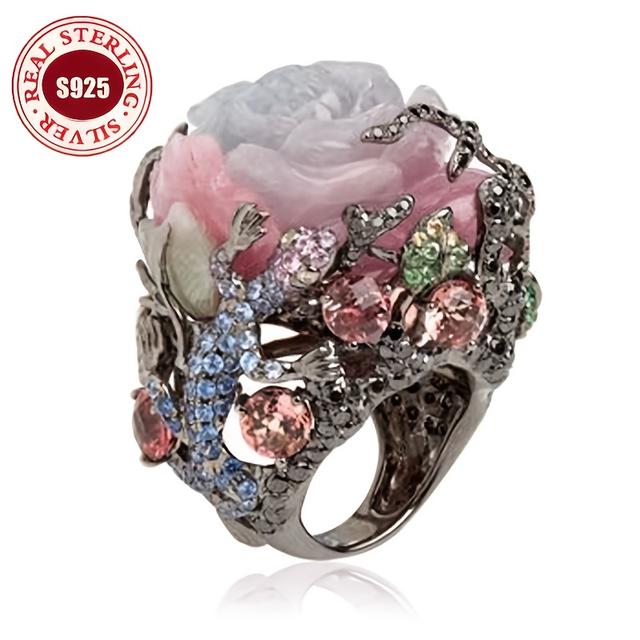 TEMU 925 Sterling Silvery Tree Vine Black , European And Flower Women's Ring, Tree Embellishment, Full Of European And , Suitable For Engagement Anniversary And Christmas, High