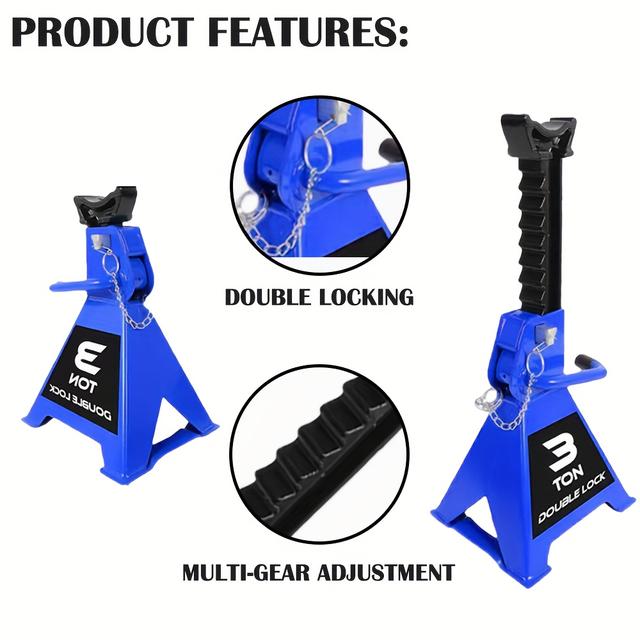TEMU 2 Pack Car Jack Stands 3 Ton With Double Locking And Large Foot Base For Lifting Cars, Suvs, Mpvs, 6600 Lb Capacity, Blue