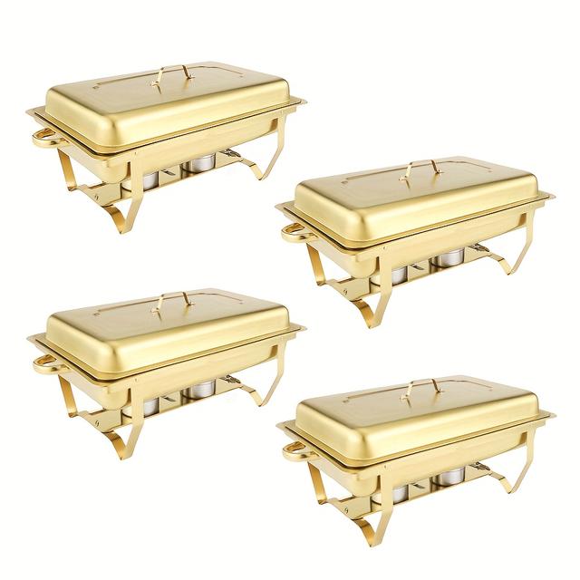 TEMU Set mit 1/2/4 Edelstahl-Servierplatten, 8QT, Goldfarbe, , Ideal für Partys, Buffets und zum Erwärmen von Speisen, Benötigt keinen , Nur zum Kochen Entwickelt. (nur zum Kochen)