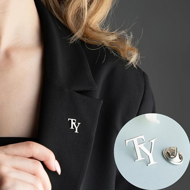 TEMU Customized Women' Letter Brooch, Suit Shirt Collar Two-letter Pin, High-quality Stainless Steel Silvery Elegant Jewelry Gift For Her