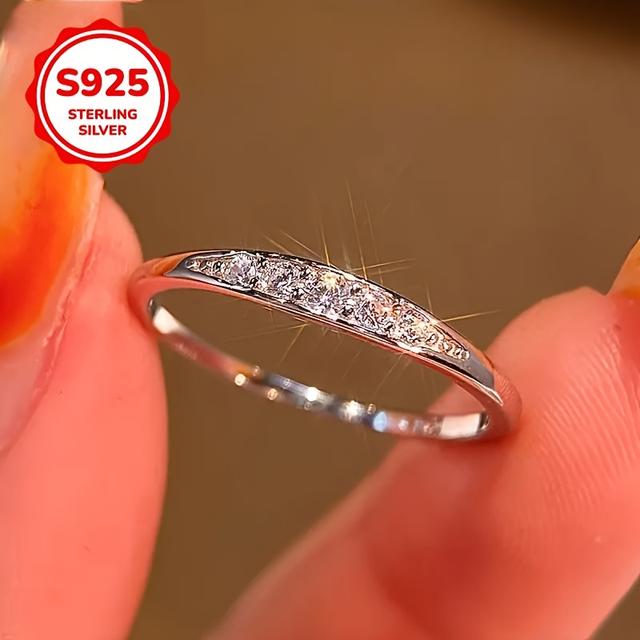 TEMU Simple And Elegant S925 Sterling Silvery Synthetic Zirconia Ring For Bridal, Wedding, Engagement Party Jewelry