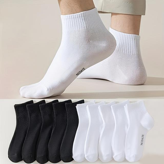 TEMU 10 Pairs Ncdate Breathable Sweat Absorbent Ankle Socks With Minimalist Letter Design - Black & White, Unisex For , Machine Washable For Gym, Casual, Office, , , Soft Material, Fitness Enthusiasts