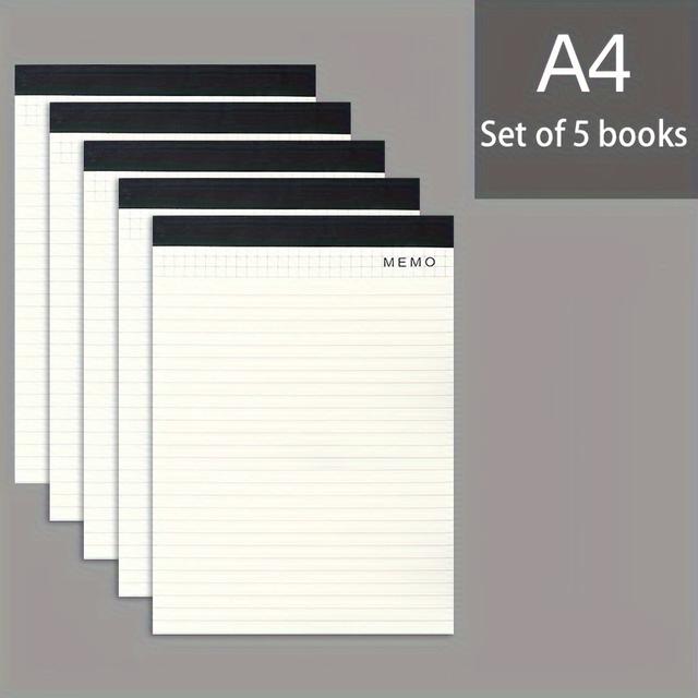 TEMU 5 Books, 25 Sheets Per Book, Wide Ruled Writing Notepad, A4 (28.8cm/11.3in*21cm/8.26in) Office Student Notebook