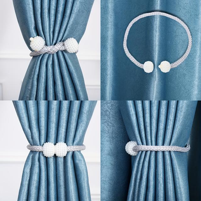 TEMU 4pcs Curtain Tie With Pearl Embellishment - Polyester, Modern Home Decoration Curtain Fixer, Suitable For Living Room And Bedroom Curtains