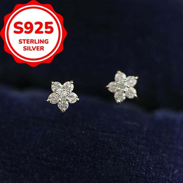TEMU 925 Stud Earrings With Synthetic Synthetic Zirconia Mini , Versatile Personality Jewelry For Women ( Included)
