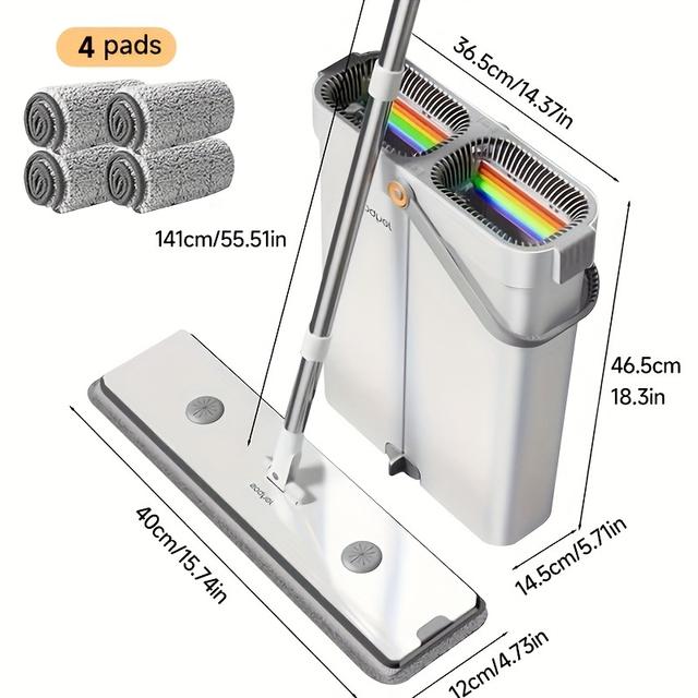TEMU Set Of Mop And Bucket With Wringer, Hands- Floor Cleaning Tool, Includes 2 Washable Microfiber Cloths, Suitable For Wet And Dry Cleaning, Designed For All Types Of Floors And Windows
