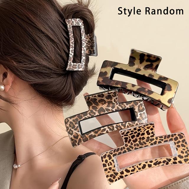 TEMU Women's Leopard Print Hair Clip - Large Non-slip Acrylic Clamp For Thick Hair - Vintage Bohemian Style