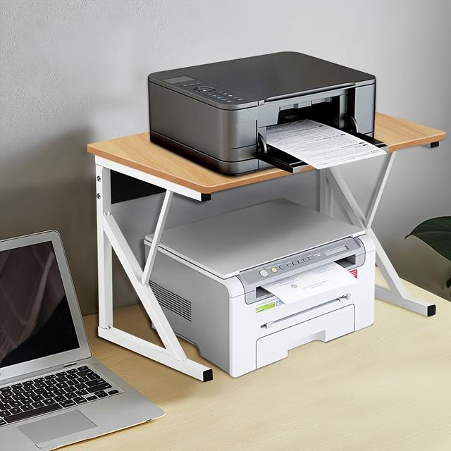 TEMU 2-tier Printer Stand With Wooden Desktop & | Space-saving Office Organizer For Copiers, Files & Supplies (54x35x35cm) | Compact For Small Spaces & Modern Home Offices